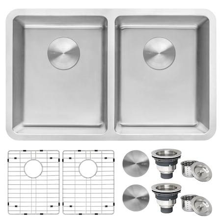 Ruvati 28" Undermount Kitchen Sink 50/50 Double Bowl 16 Gauge SS RVM5077